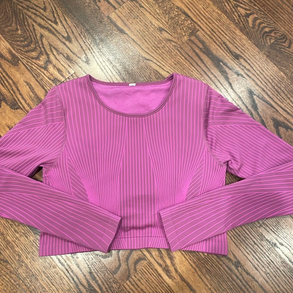Lululemon sz 12 Ebb to Street Long Sleeve Shirt Plum/Pple/Pink - built in bra